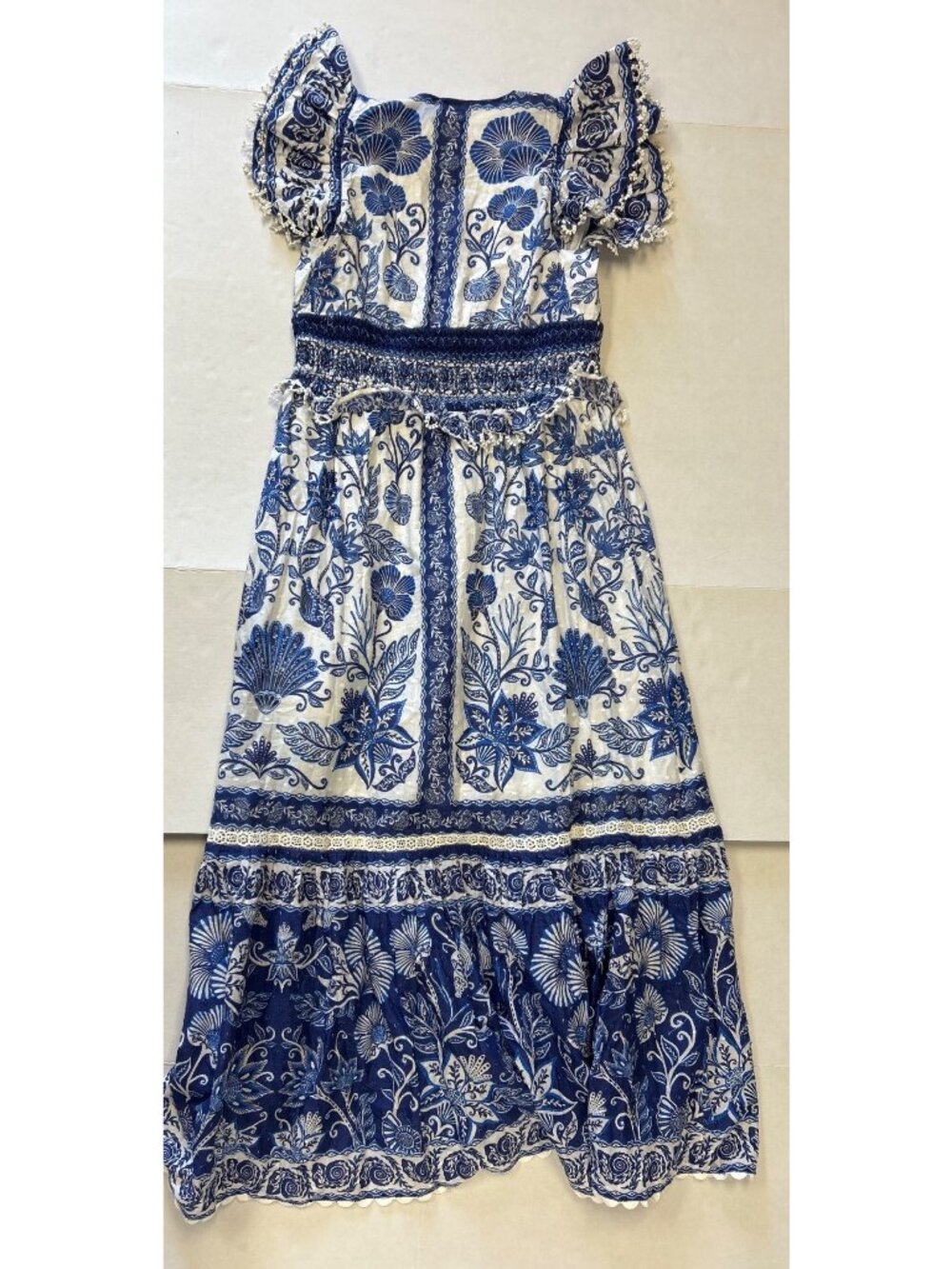 FARM RIO Shell Garden Maxi Dress Blue Motif Size Medium NWT - Picture 7 of 9